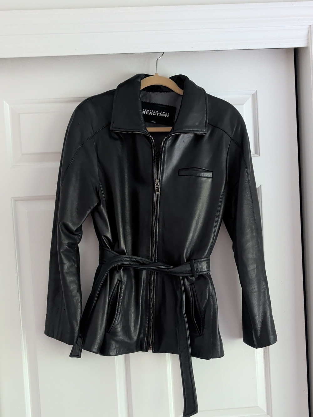 Vintage Kenneth Cole Reaction Black Leather Tie-Waist Jacket